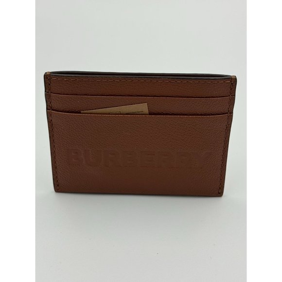 Burberry Sandon Card Case Wallet Embossed Logo Tan Leather - Picture 2 of 10
